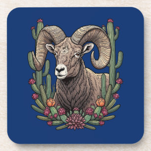Colorado Bighorn Sheep And Claret Cup Cactus Coaster