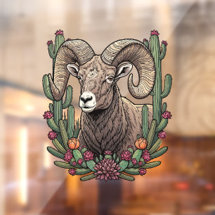 Colorado Bighorn Sheep And Claret Cup Cactus Window Cling