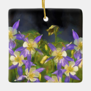 Colorado Blue Columbine Painting - Original Art Ceramic Ornament