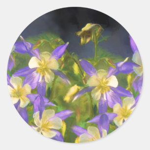 Colorado Blue Columbine Painting - Original Art Classic Round Sticker