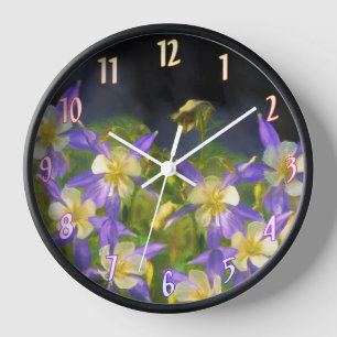 Colorado Blue Columbine Painting - Original Art Clock