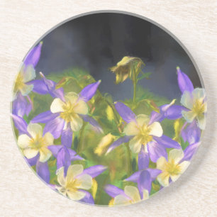 Colorado Blue Columbine Painting - Original Art Coaster