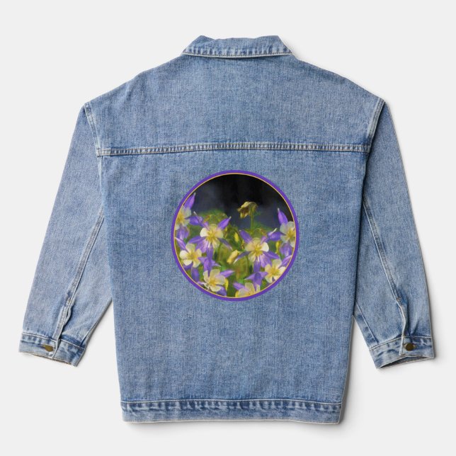 Colorado Blue Columbine Painting - Original Art Denim Jacket (Back)