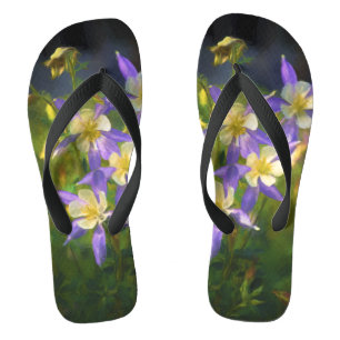 Colorado Blue Columbine Painting - Original Art Flip Flops