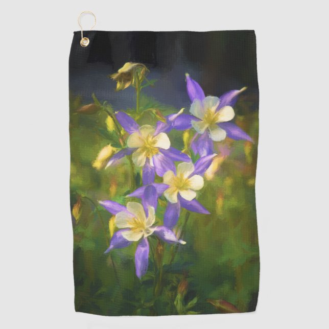 Colorado Blue Columbine Painting - Original Art Golf Towel (Front)