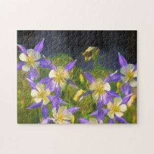 Colorado Blue Columbine Painting - Original Art Jigsaw Puzzle