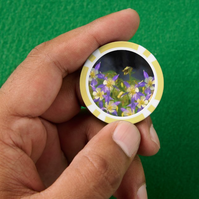 Colorado Blue Columbine Painting - Original Art Poker Chips (Hand)
