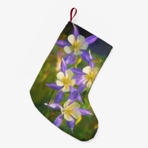 Colorado Blue Columbine Painting - Original Art Small Christmas Stocking