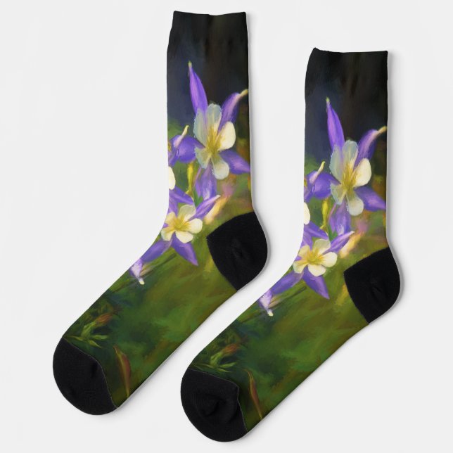 Colorado Blue Columbine Painting - Original Art Socks (Left)