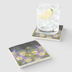 Colorado Blue Columbine Painting - Original Art Stone Coaster