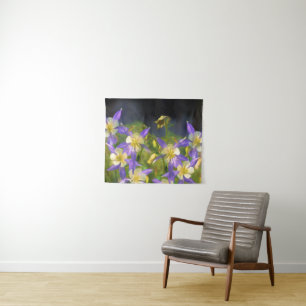 Colorado Blue Columbine Painting - Original Art Tapestry