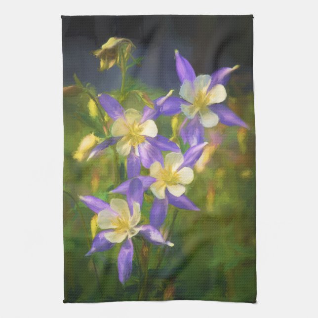 Colorado Blue Columbine Painting - Original Art Tea Towel (Vertical)