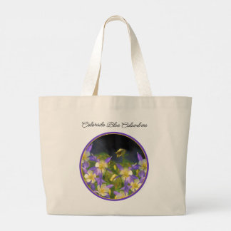 Colorado Blue Columbines Painting  Original Art Large Tote Bag