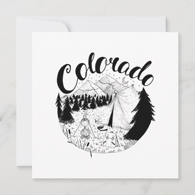 Colorado Camper Outdoors Ink Illustration Holiday Card (Front)