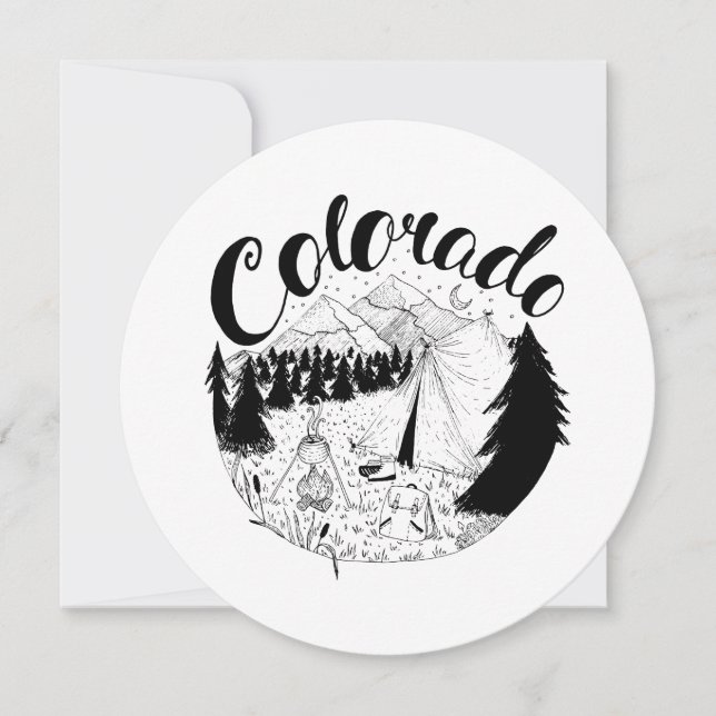 Colorado Camper Outdoors Ink Illustration Holiday Card (Front)