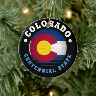 COLORADO CENTENNIAL STATE FLAG CERAMIC TREE DECORATION