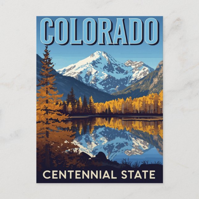Colorado Centennial State Mountain Lake Postcard (Front)