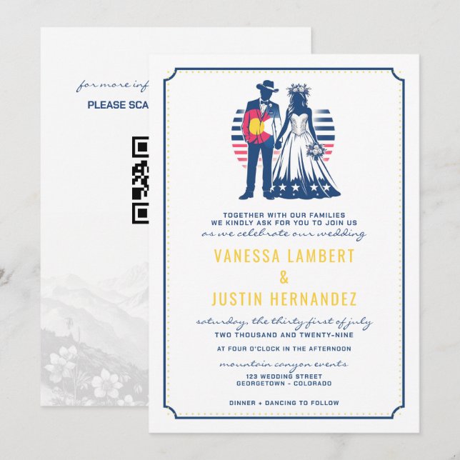 Colorado Couple Wedding Invitation with QR Code (Front/Back)