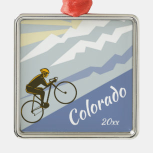 Colorado Cyclist Biking up Mountain Road Bike Metal Tree Decoration