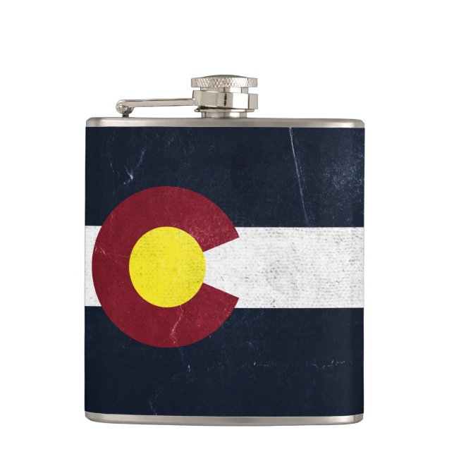 Colorado Dark Grunge Flag Hip Flask (Front)
