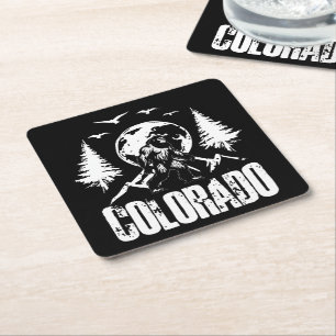 Colorado Day Bigfoot Vintage Hiking Square Paper Coaster