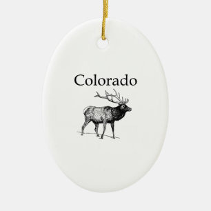 Colorado Elk (line art) Ceramic Tree Decoration