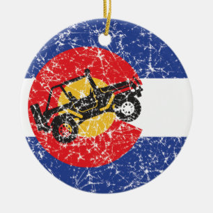 Colorado Flag 4 Wheeler Ceramic Tree Decoration