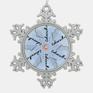 Colorado Flag and Mountain Snowflake Pewter Christmas Ornament