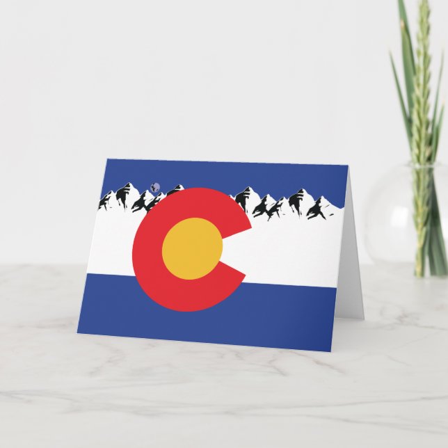 Colorado Flag and Mountains Holiday Card (Front)