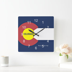 Colorado Flag and Slogan Square Wall Clock