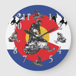 Colorado Flag and Snowmobiles Clock