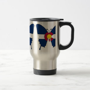 Colorado flag butterfly stainless steel travel mug