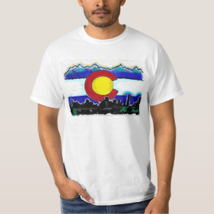 Colorado flag denver skyline art value tee