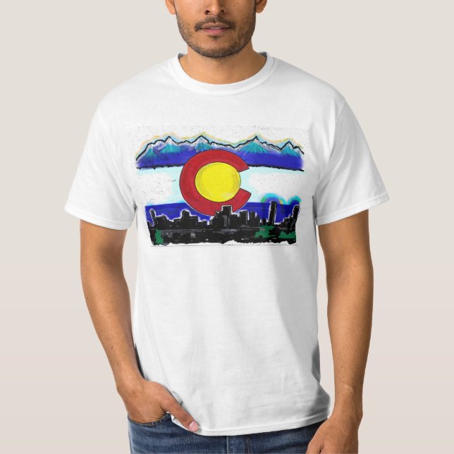 Colorado flag denver skyline art value tee (Front)