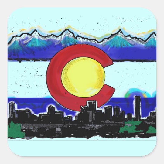 Colorado flag denver skyline artistic stickers