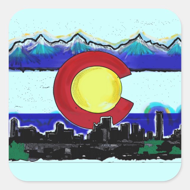 Colorado flag denver skyline artistic stickers (Front)