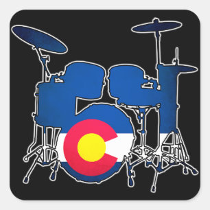 Colorado flag drums square sticker labels