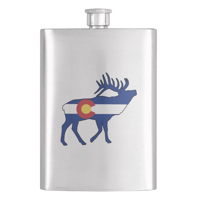 Colorado Flag Elk Hip Flask (Front)