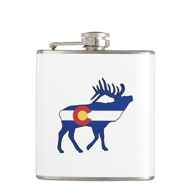 Colorado Flag Elk Hip Flask (Front)