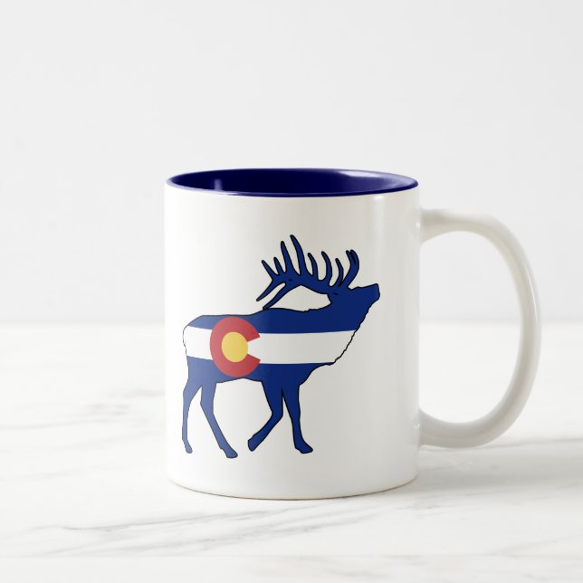 Colorado Flag Elk Two-Tone Coffee Mug (Right)