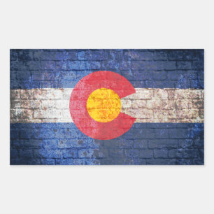 Colorado flag grunge brick wall rectangle stickers
