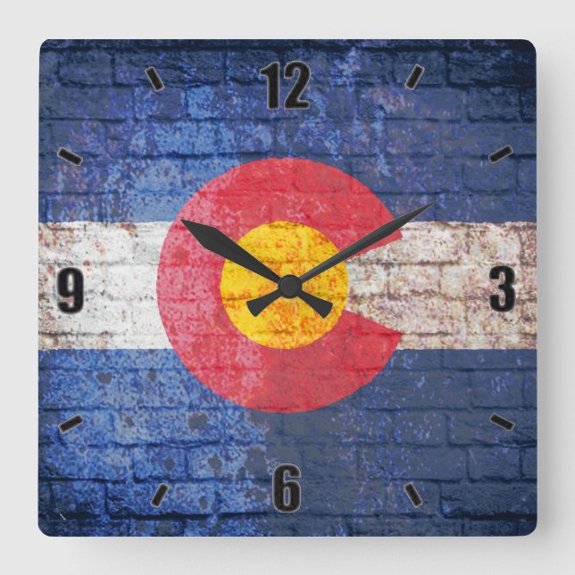 Colorado flag grunge brick wall square wall clock (Front)