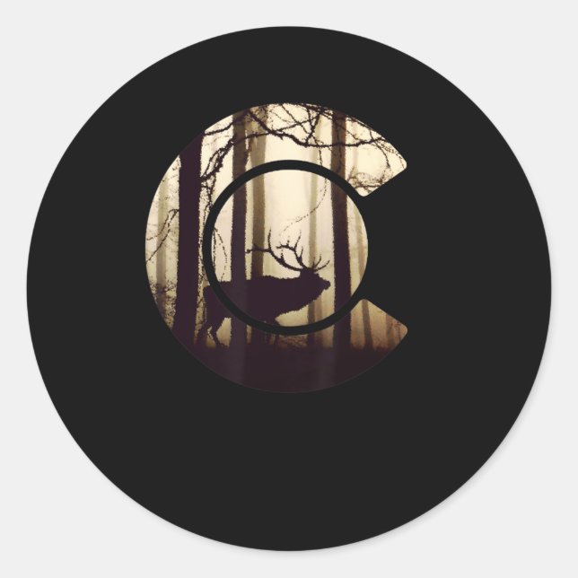 Colorado Flag Logo Elk Hunting  Men Classic Round Sticker (Front)