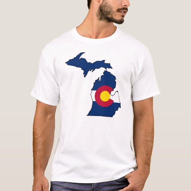 Colorado flag Michigan outline guys tshirt (Front)