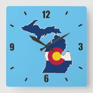 Colorado flag Michigan outline square wall clock