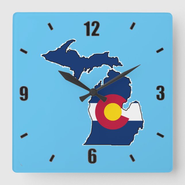 Colorado flag Michigan outline square wall clock (Front)
