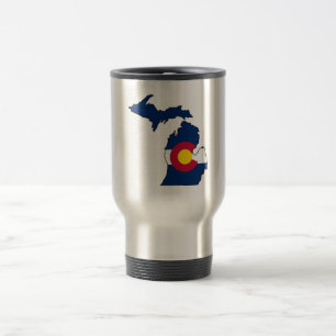 Colorado flag Michigan outline travel mug