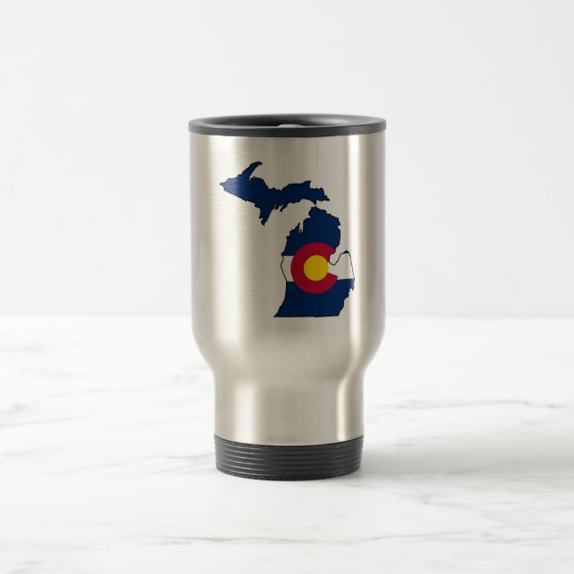 Colorado flag Michigan outline travel mug (Center)