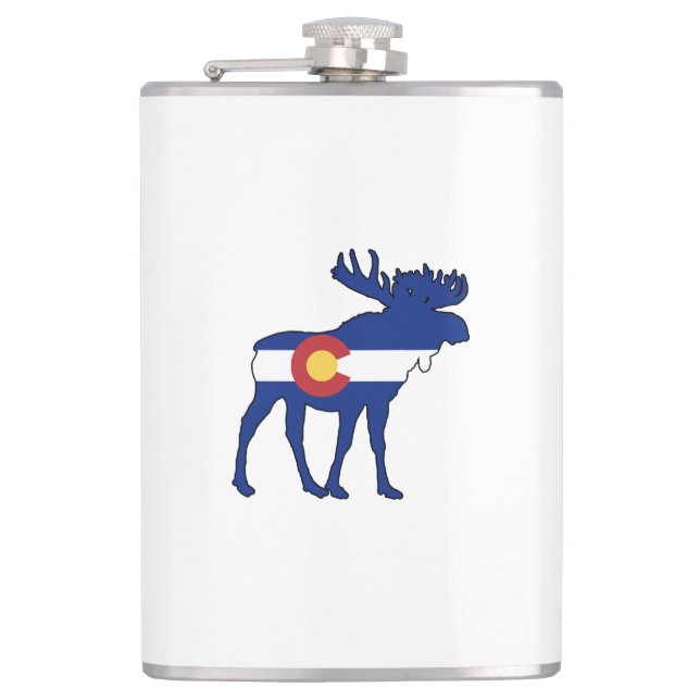 Colorado Flag Moose Hip Flask (Front)