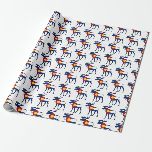 Colorado flag moose pattern wrapping paper (Unrolled)